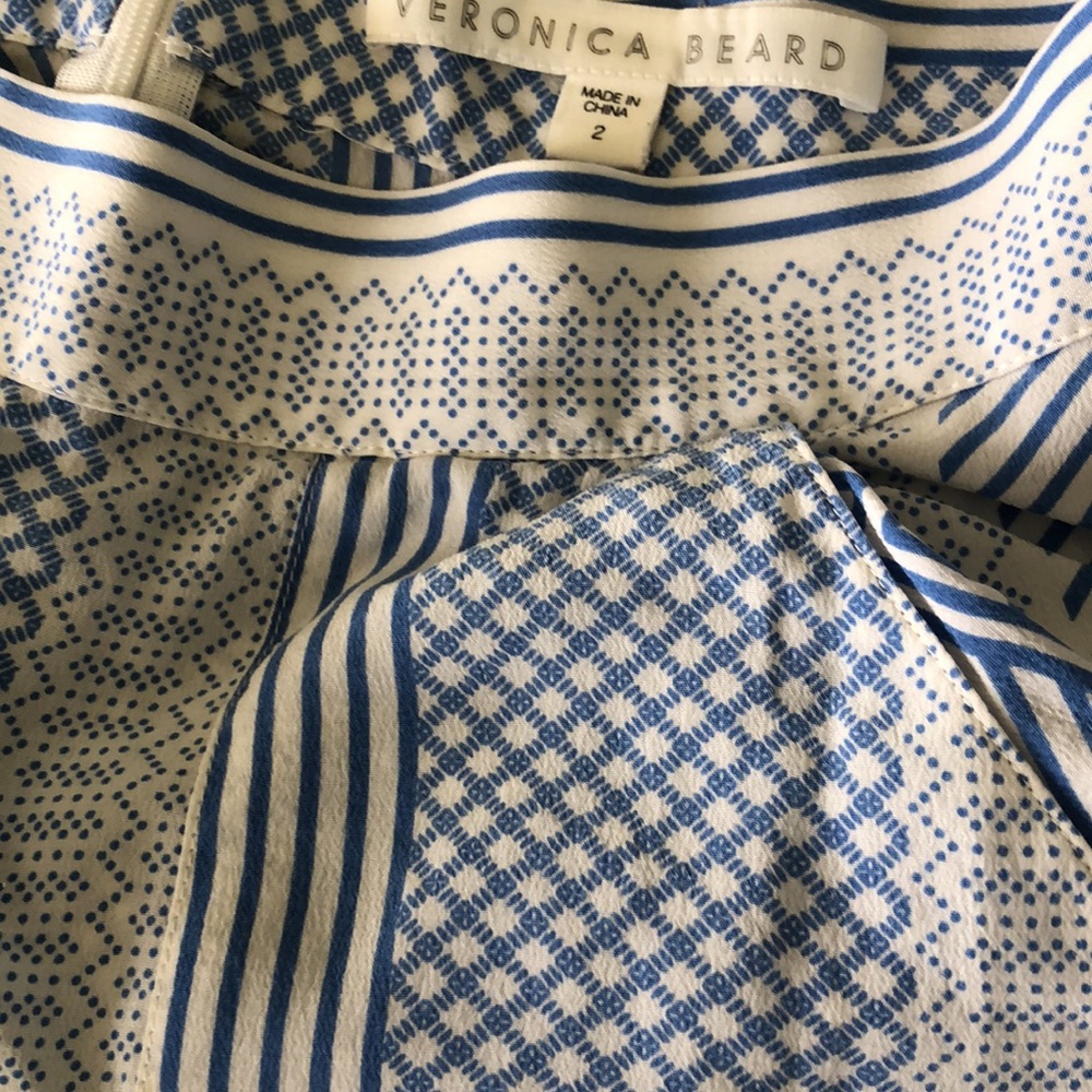 VERONICA BEARD WIDE LEG HIGH WAIST SILK BLUE AND WHITE SILK CULOTTES Size 2 - Picture 2 of 9